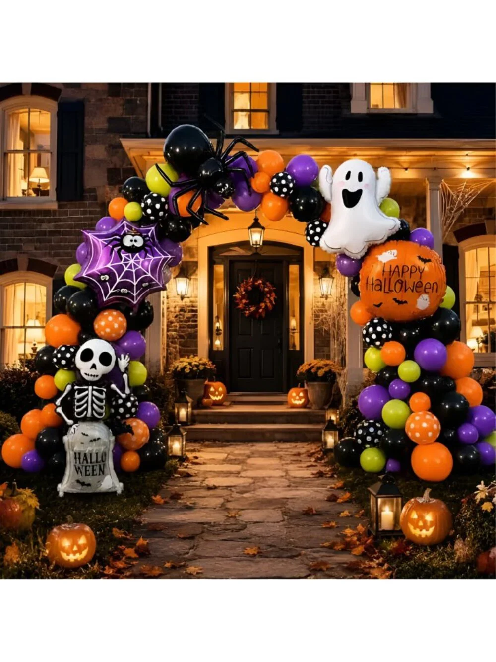108Pcs Halloween Balloon Arch Kit with Spider Ghost Pumpkin Foil Balloons